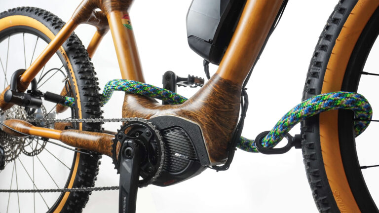 tex–lock eyelet neon earth als e-bike schloss mit loop-through-prinzip um vorder- und hinterrad von myboo