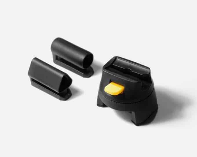 tex–lock Bügelschloss-Halterung in schwarz gelb mit Connector für D-lock und X-lock Bügel